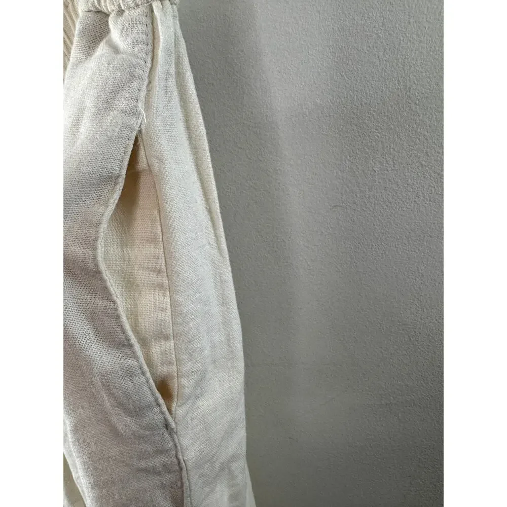 ZARA Ivory Linen Pants High-Rise Elastic Waistband Wide Leg 3505/939 Large L